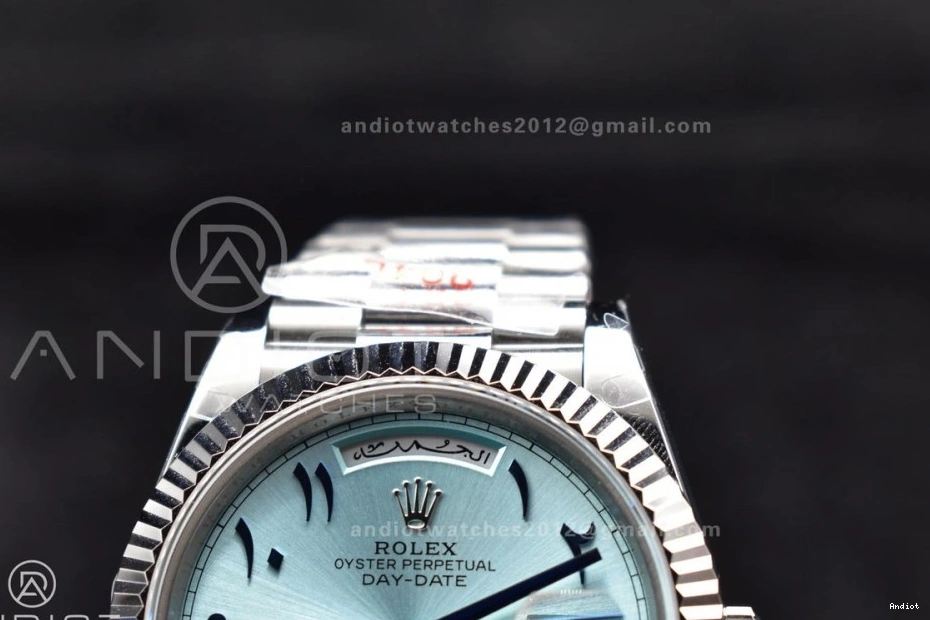 on Blue Dial V2 A3255 Arabic President Steel Markers Bracelet Iced GMF 904L DayDate SS 40 0511